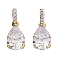 Sterling Silver Earring Yellow gold plated pear shaped cubic zirconia stud drop
