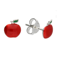 Sterling Silver Earring Small enamelled red apple stud