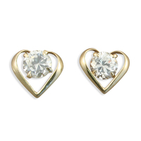 9 Carat Gold Earring Cubic zirconia in open heart stud