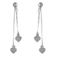 Sterling Silver Earring Double hearts-on-chains drop