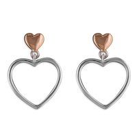 Sterling Silver Earring Rose gold-plated heart in heart outline drop
