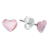 Sterling Silver Earring Pink crystal heart shape stud