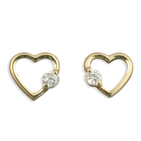 9 Carat Gold Earring Cubic zirconia on open heart rim stud