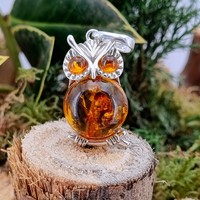 Sterling Silver Pendant Cognac amber owl