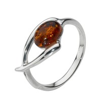 Sterling Silver Ring Cognac amber oval in wishbone