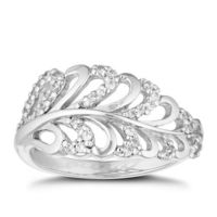 Sterling Silver Ring Rhodium-Plated White Cubic Zirconia Feather