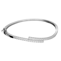 Sterling Silver Bangle Inline White Cubic Zirconia Curved Crossover