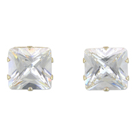 9ct Gold Earring 8mm square cubic zirconia stud