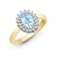 9ct Yellow Gold Diamond 0.23ct And Blue Topaz Ring
