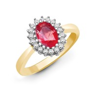 9ct Yellow Gold Diamond 0.23ct  And Ruby Ring