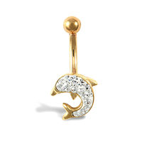 9ct Yellow White Crystal Dolphin Belly Bar