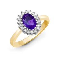 9ct Yellow Gold Diamond 0.23ct And Amethyst Ring