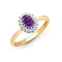 9ct Yellow Gold Diamond 0.12ct And Amethyst Ring