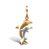 9ct Yellow And White Gold Double Dolphin Pendant