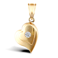 9ct Yellow Gold Double Layered Heart Charm With An inset Cubic Zirconia