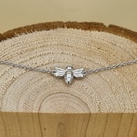 Sterling Silver Bracelet Baby bee slider with a cubic zirconia charm