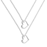 Sterling Silver Necklace 41-47cm 2-strand both with open heart