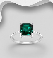 Sterling Silver Ring, Set with Austrian Crystal (Emerald)