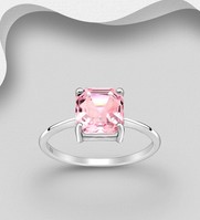Sterling Silver Ring, Set with Austrian Crystal (Light Rose)