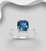 Sterling Silver Ring, Set with Austrian  Crystal (Montana Blue)