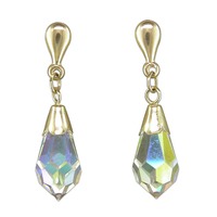 9ct Gold Earring Austrian crystal facetted crystal teardrop