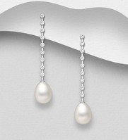 Sterling Silver Stud Earrings, with Freshwater Pearls and Cubic Zirconia’s