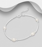 Sterling Silver 6"-8" Bracelet with Freshwater Pearls