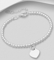 Sterling Silver 6"-7" Bracelet with Heart Charm