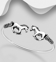 Sterling Silver Oxidized Horse Bangle
