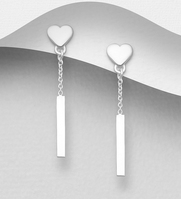 Sterling Silver Bar and Heart Stud Earrings