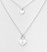 Sterling Silver 16"-18"Heart and Lock Necklace