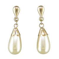 9ct Gold Earring  Simulated pearl teardrop drop