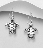 Sterling Silver Oxidized Turtle Hook Earrings