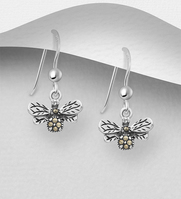 Sterling Silver Bee Hook Earrings Set With Marcasite