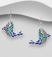 Sterling Silver Dolphin Hook Earrings with Coloured Enamel, Gemstones and Marcasites