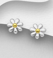 Sterling Silver Flower & Pollen Stud Earrings,