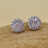 Sterling Silver Cluster Stud Earrings, Set with Round Cubic Zirconia’s