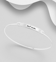 Sterling Silver "best mom" Bar Bangle With Colored Enamel