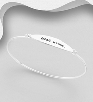 Sterling Silver "best mom" Tag Bangle Decorated With Coloured Enamel