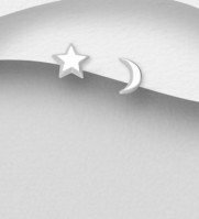 Sterling Silver Stud Crescent Moon and Star Earrings